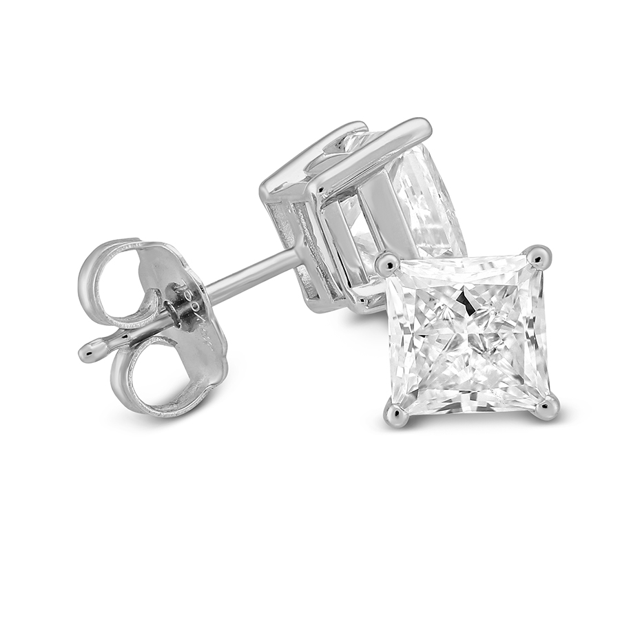 Platinum Princess Diamond Stud Earrings, 2.00cttw
