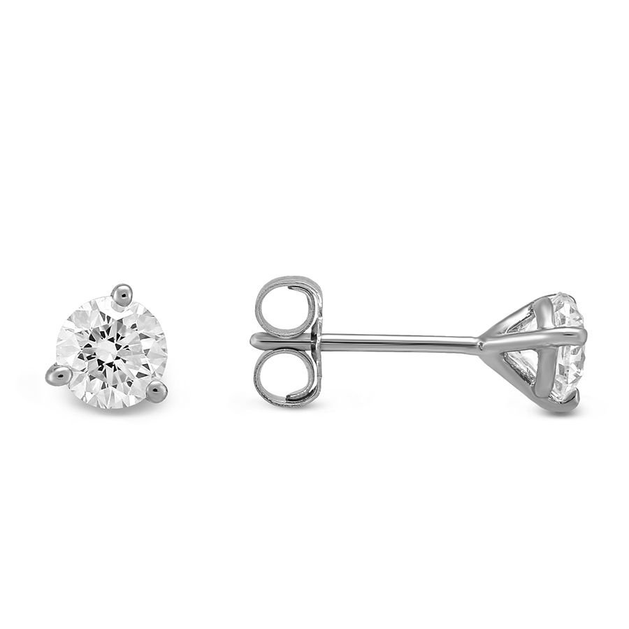 Platinum Round Diamond Stud Earrings, 0.75cttw