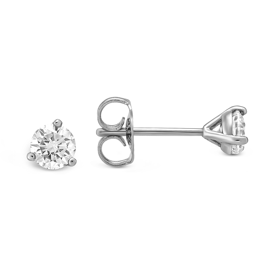 Platinum Round Diamond Stud Earrings, 0.85cttw
