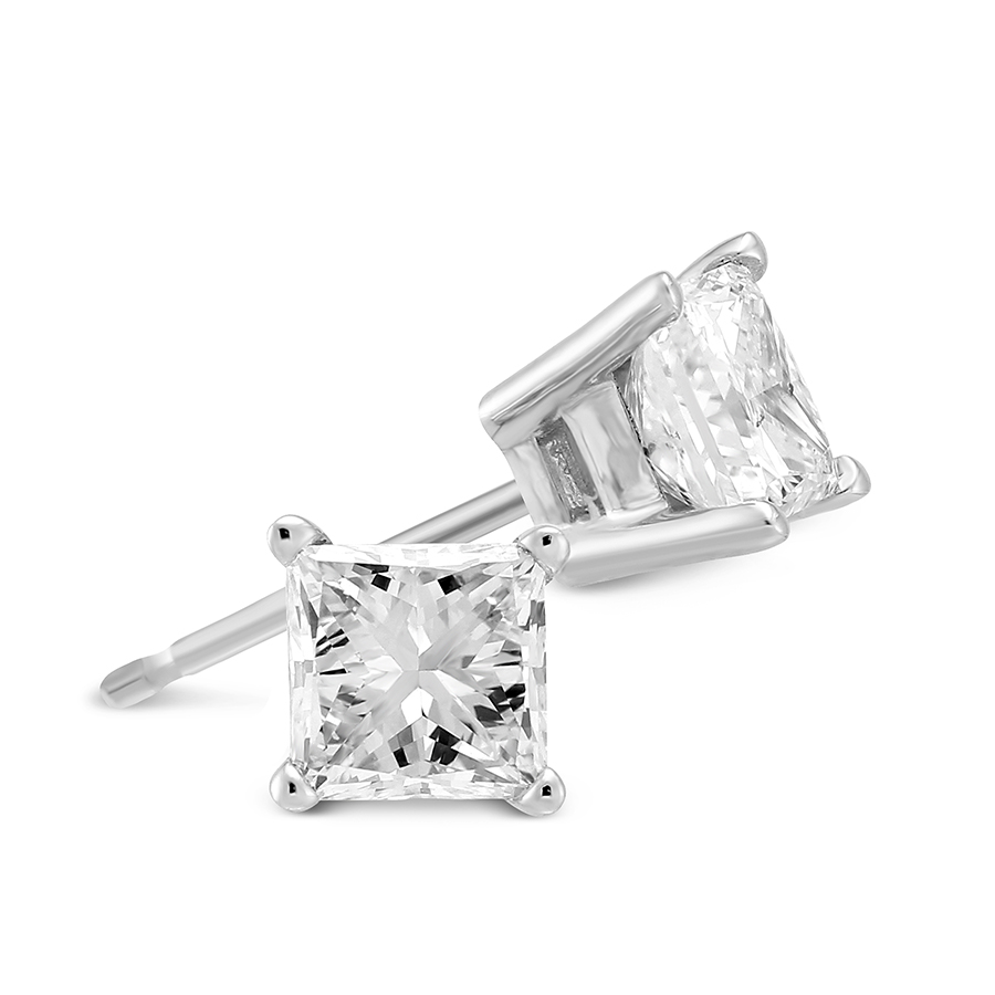 Platinum Princess Diamond Stud Earrings, 1.25cttw