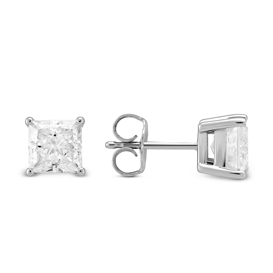 Platinum Princess Diamond Stud Earrings, 2.00cttw