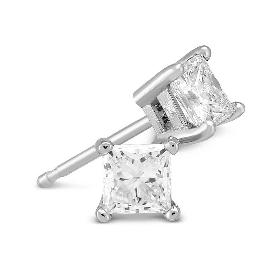 Platinum Princess Diamond Stud Earrings, 0.65cttw