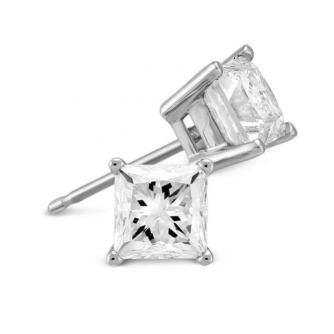 Platinum Princess Diamond Stud Earrings, 1.75cttw