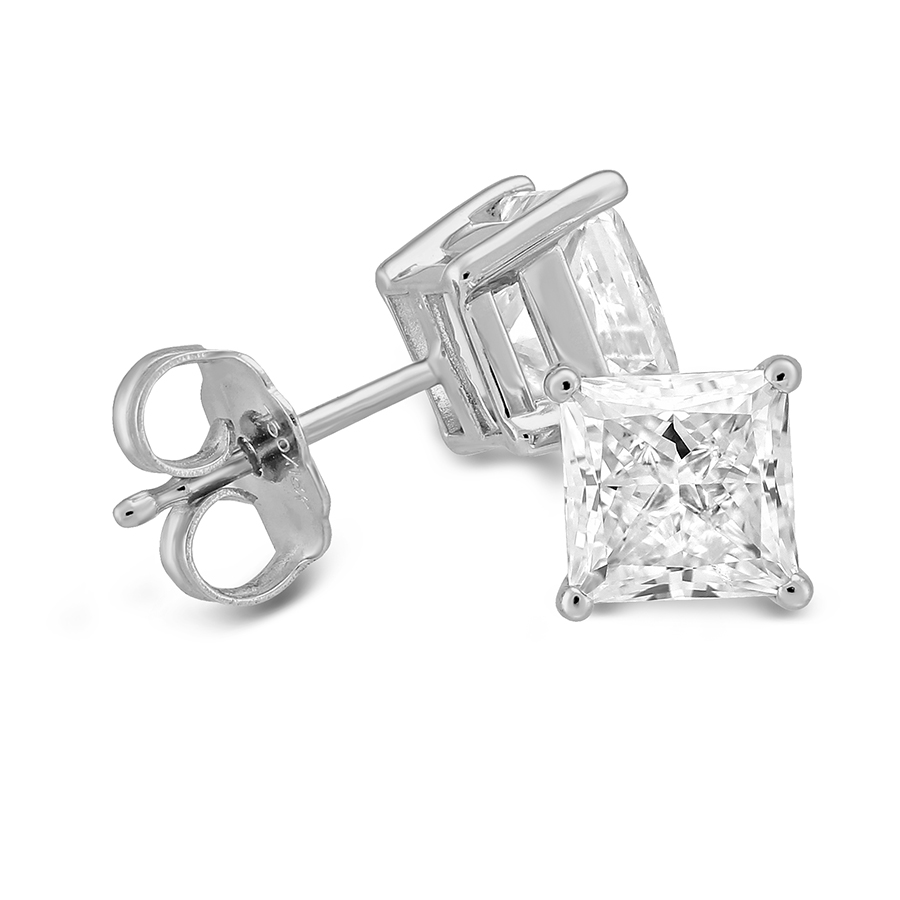 Platinum Princess Diamond Stud Earrings, 2.00cttw