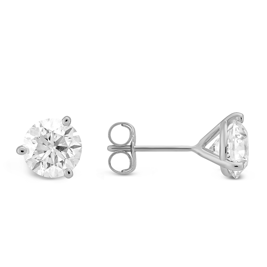 Platinum Round Diamond Stud Earrings, 1.75cttw