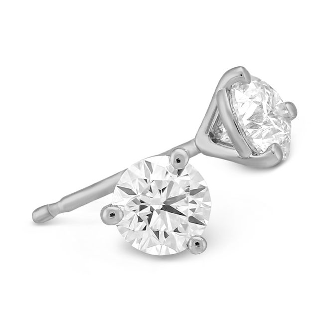 Round Diamond Stud Earrings in 18K White Gold, GH/SI, .65 cttw