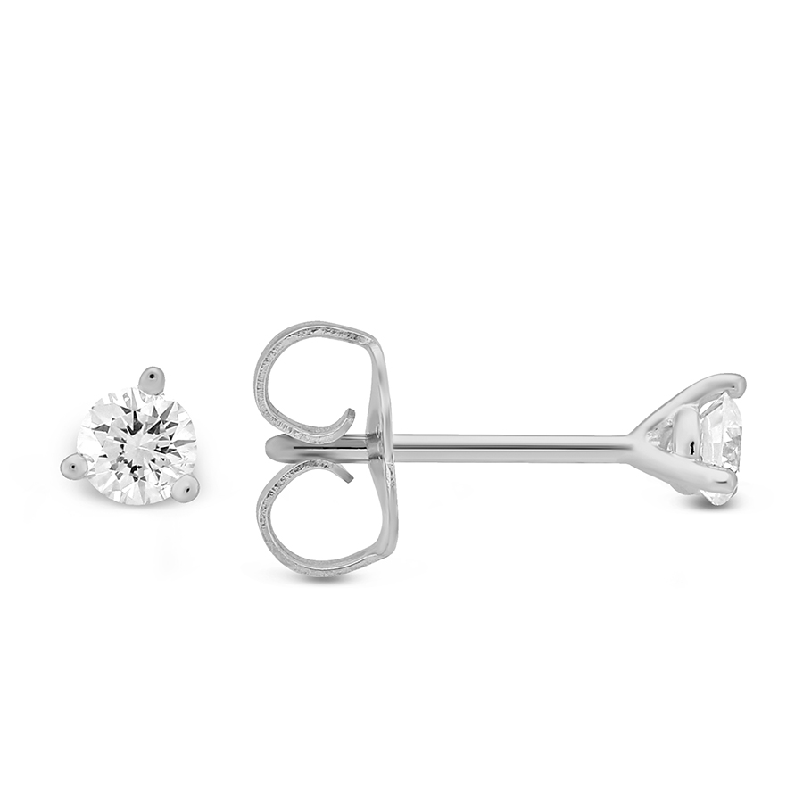 18K White Gold Round Diamond Stud Earrings, 0.25cttw