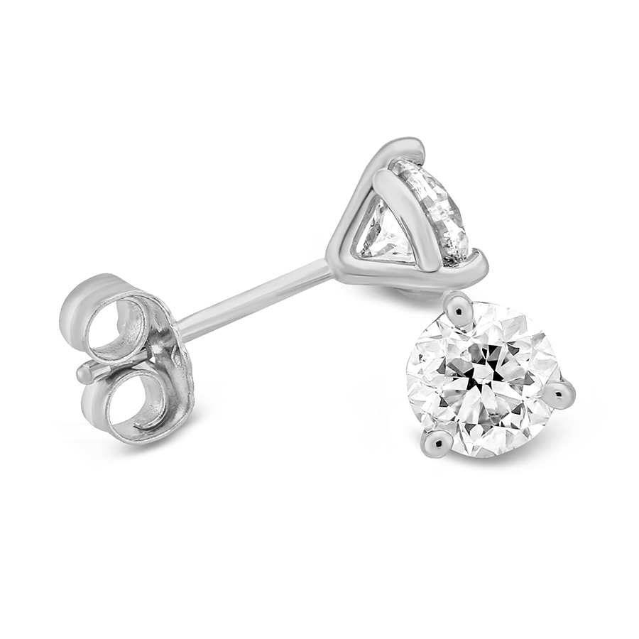 Round Diamond Stud Earrings in 18K White Gold, IJ/I1, 1 cttw