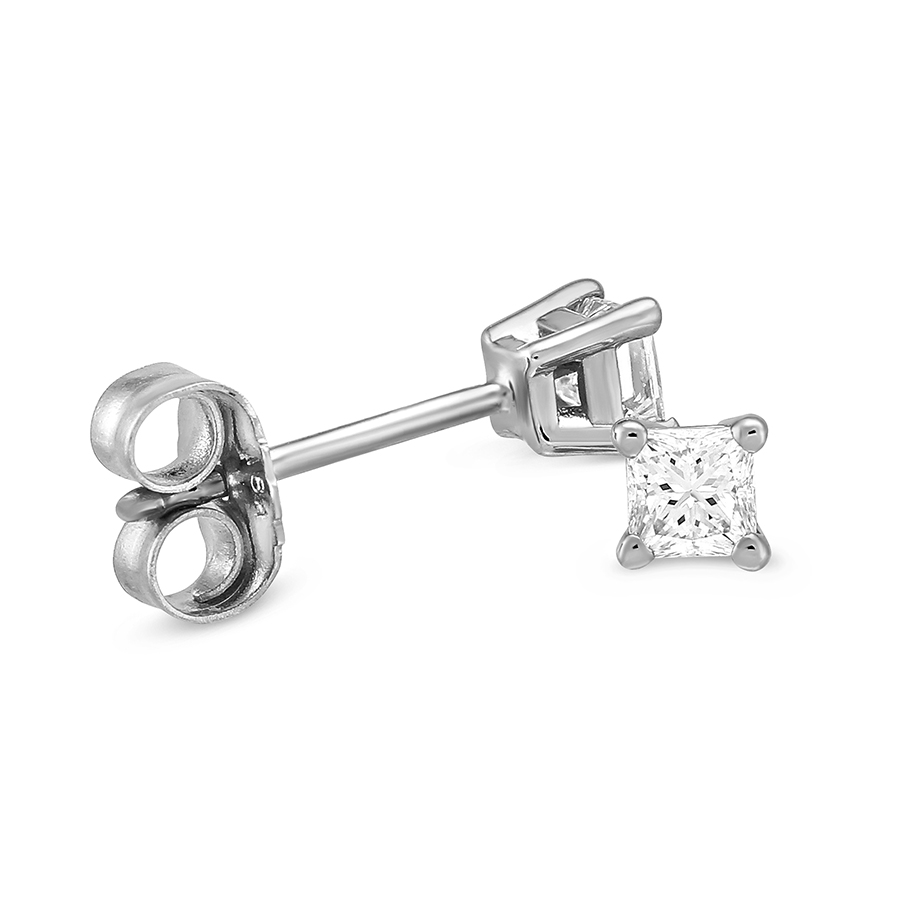 Princess Diamond Stud Earrings in White Gold, 0.25 cttw