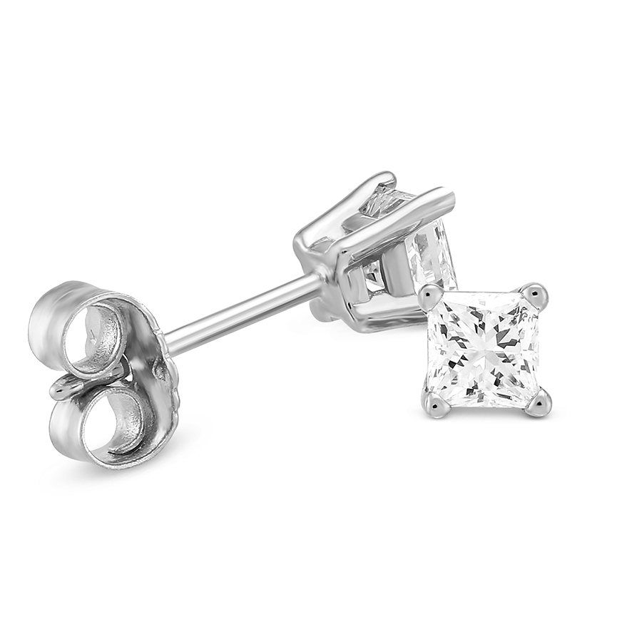 Princess Diamond Stud Earrings in White Gold, 0.50 cttw