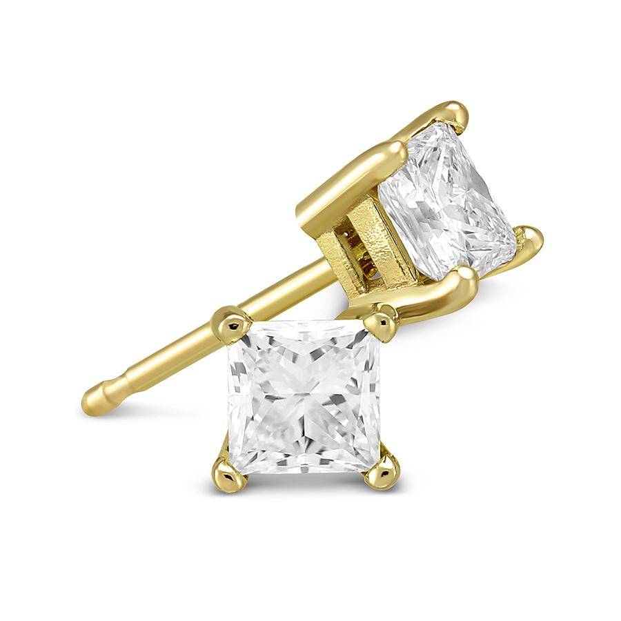 18K Yellow Gold Princess Diamond Stud Earrings, 0.65cttw