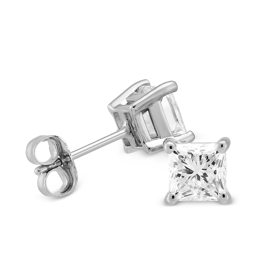 Princess Diamond Stud Earrings in White Gold, 1.50 cttw