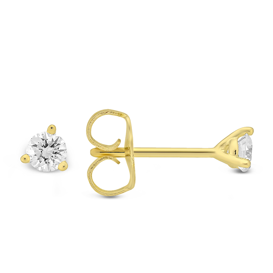 18K Yellow Gold Round Diamond Stud Earrings, 0.25cttw