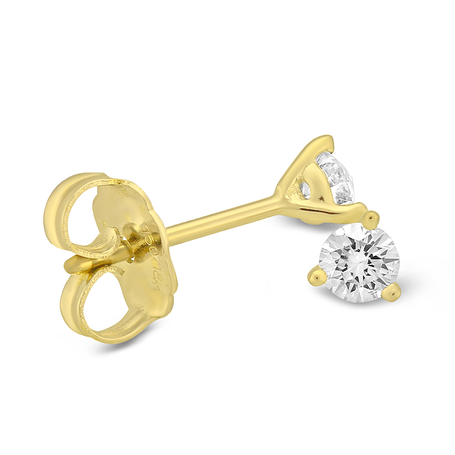 18K Yellow Gold Round Diamond Stud Earrings, 0.25cttw