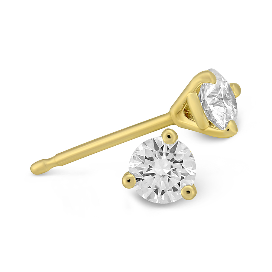 18K Yellow Gold Round Diamond Stud Earrings, 0.35cttw