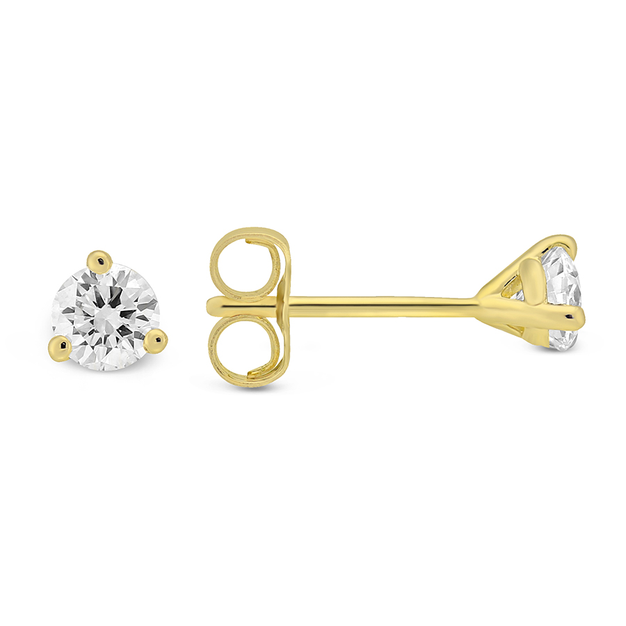18K Yellow Gold Round Diamond Stud Earrings, 0.35cttw