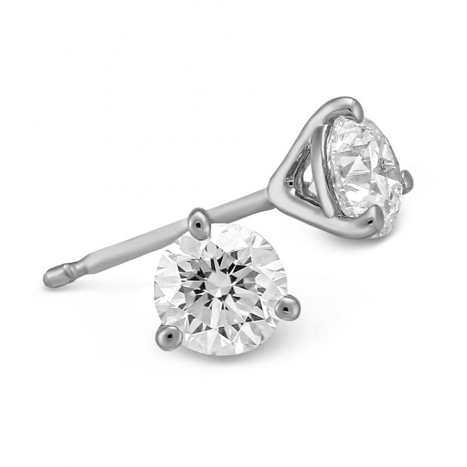 Round Diamond Stud Earrings in White Gold, 0.75cttw