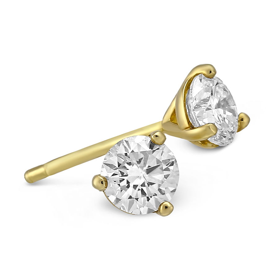 18K Yellow Gold Round Diamond Stud Earrings, 0.85cttw