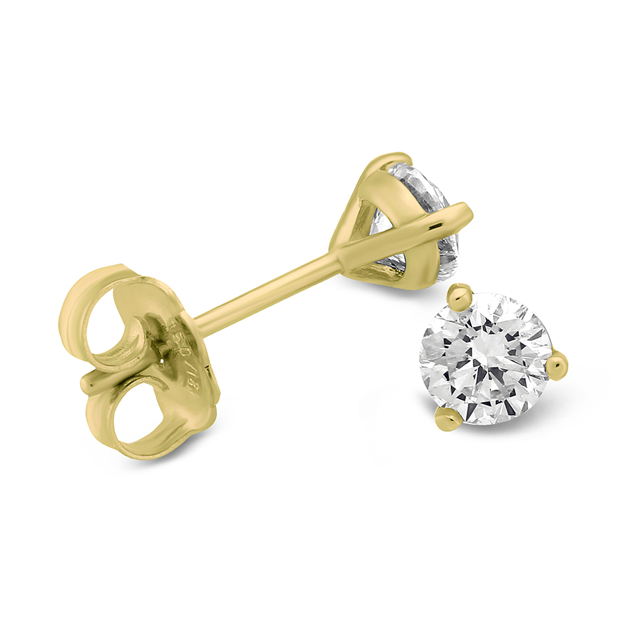 18K Yellow Gold Round Diamond Stud Earrings, 0.85cttw