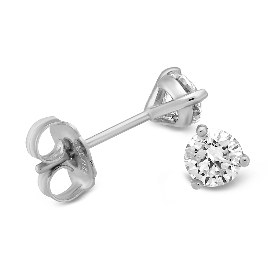 18K White Gold Round Diamond Stud Earrings, 0.90cttw