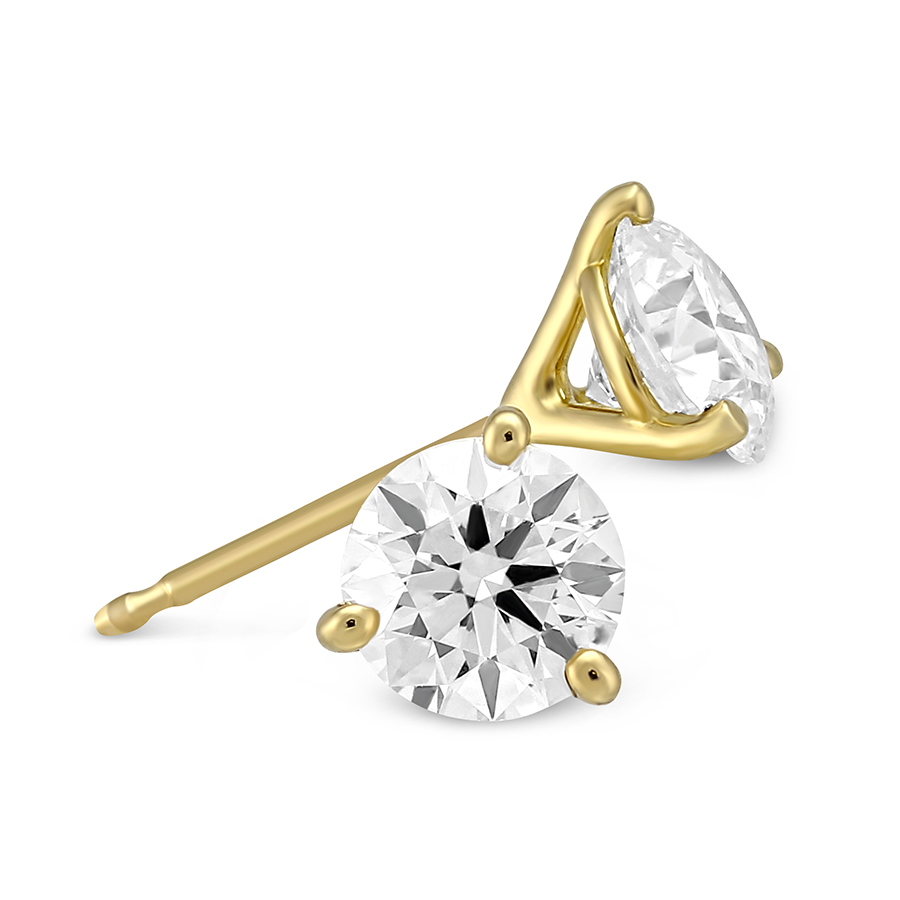 18K Yellow Gold Round Diamond Stud Earrings, 1.25cttw