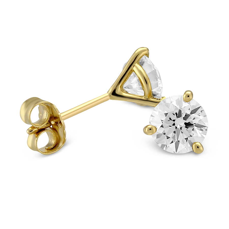 18K Yellow Gold Round Diamond Stud Earrings, 1.25cttw