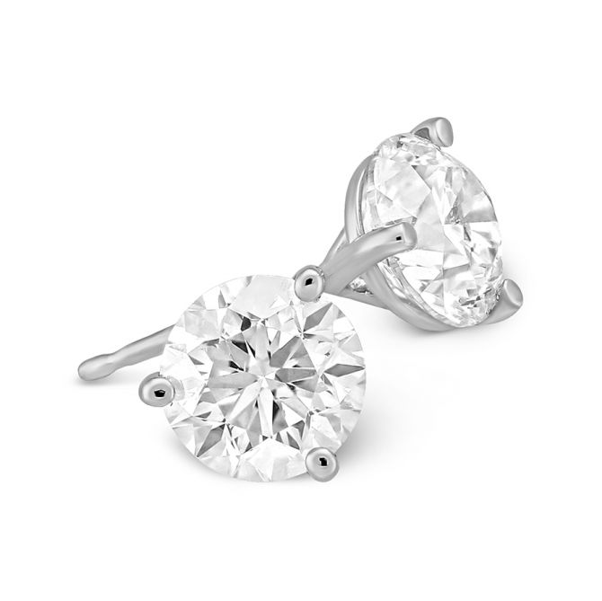 Round Diamond Stud Earrings in White Gold, 1.75cttw