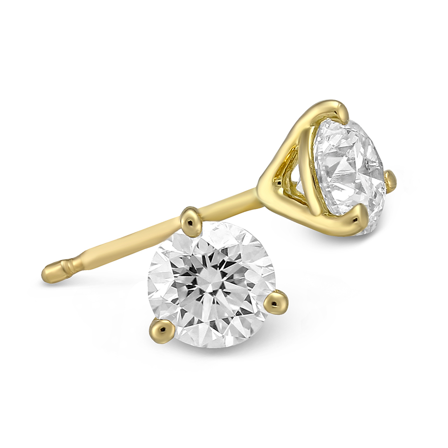 18K Yellow Gold Round Diamond Stud Earrings, 0.75cttw