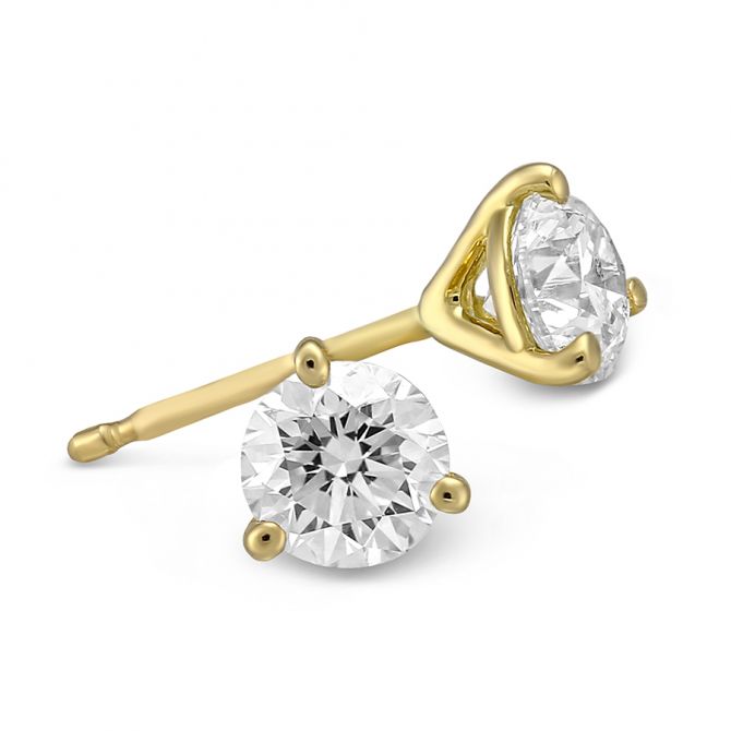 18K Yellow Gold Round Diamond Stud Earrings, 0.75cttw