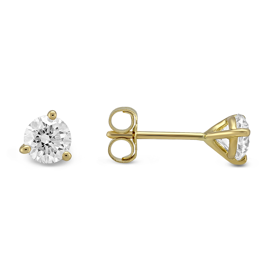 18K Yellow Gold Round Diamond Stud Earrings, 0.75cttw