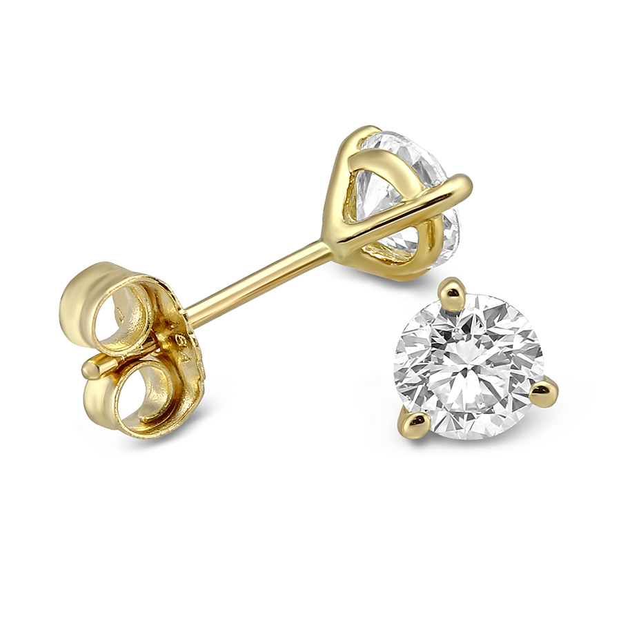 18K Yellow Gold Round Diamond Stud Earrings, 0.75cttw