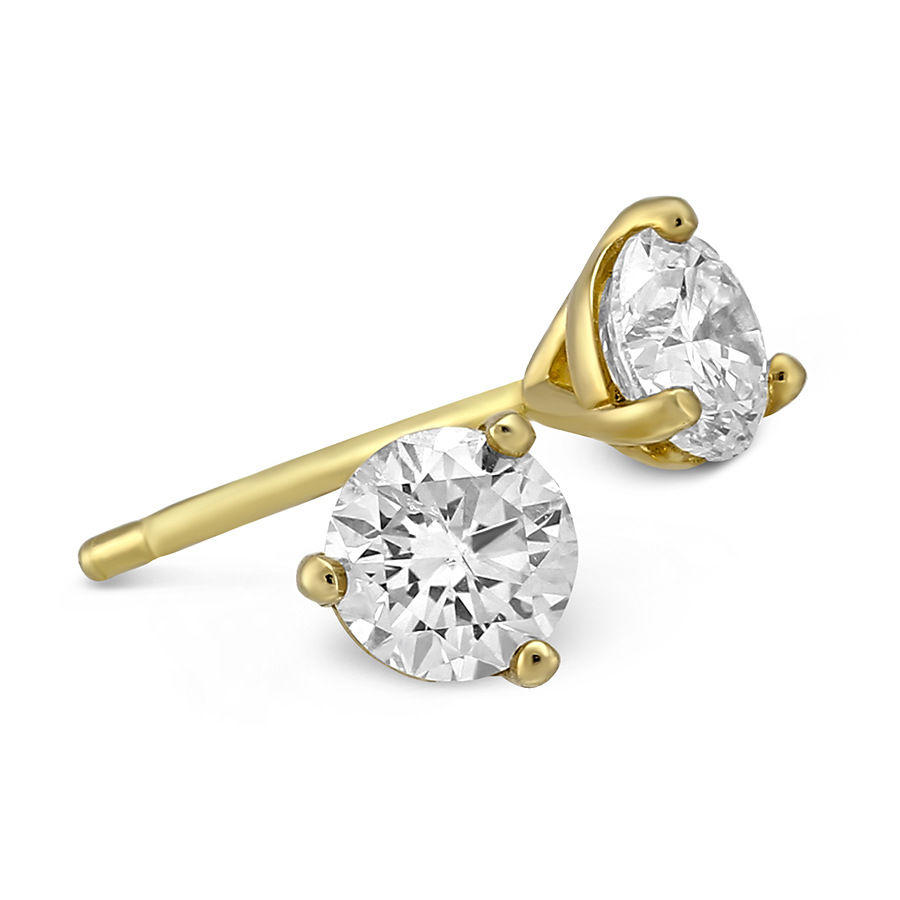 18K Yellow Gold Round Diamond Stud Earrings, 0.85cttw