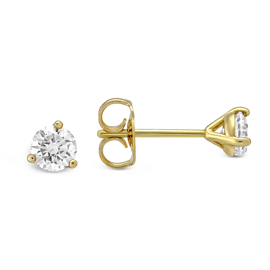 Round Diamond Stud Earrings in Yellow Gold, 0.90 cttw