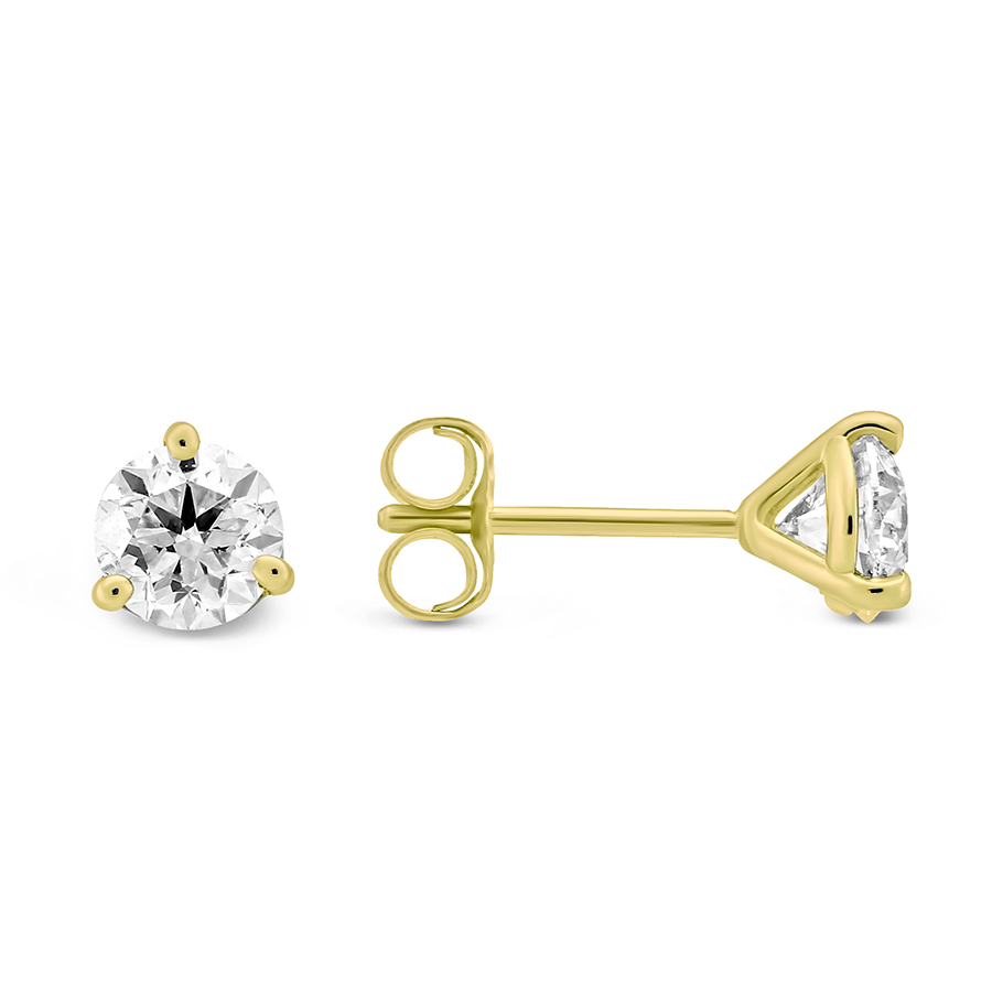 Round Diamond Stud Earrings in Yellow Gold, 1.00 cttw
