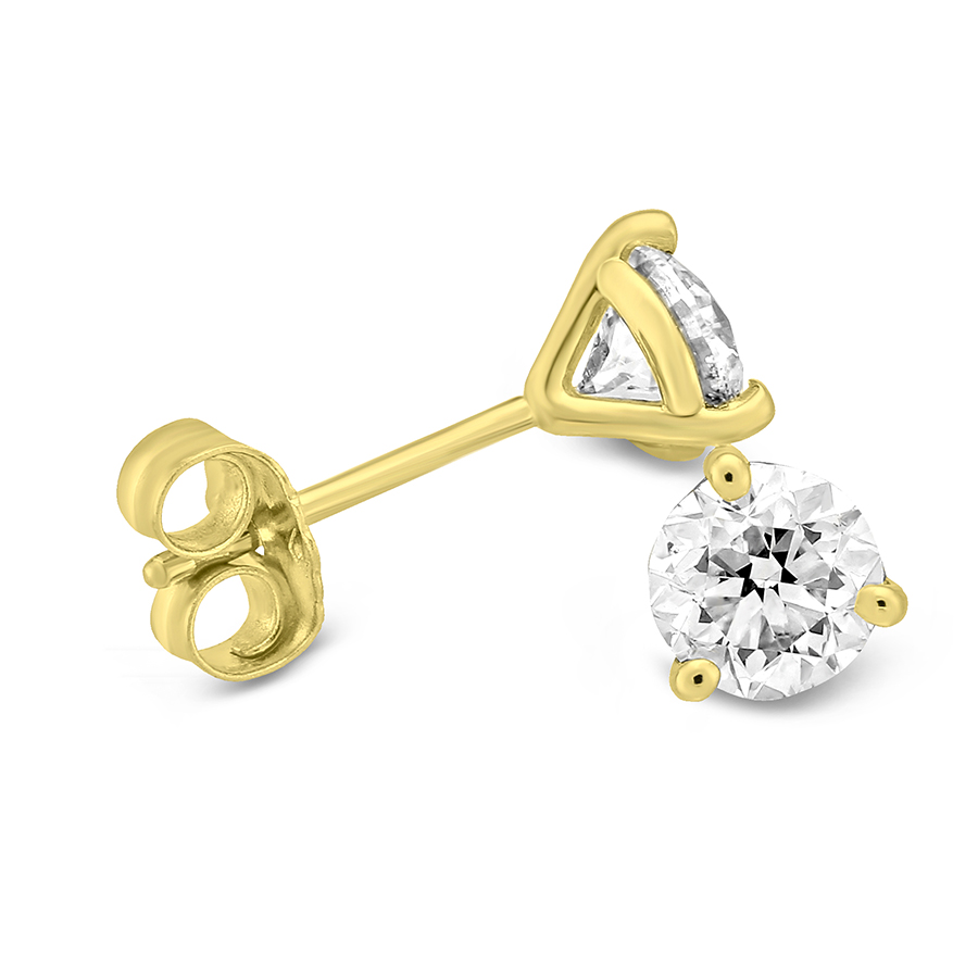 Round Diamond Stud Earrings in Yellow Gold, 1.00 cttw