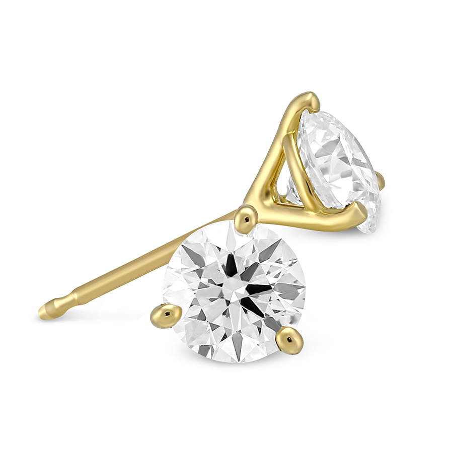 18K Yellow Gold Round Diamond Stud Earrings, 1.25cttw