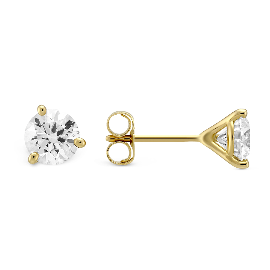 18K Yellow Gold Round Diamond Stud Earrings, 1.25cttw