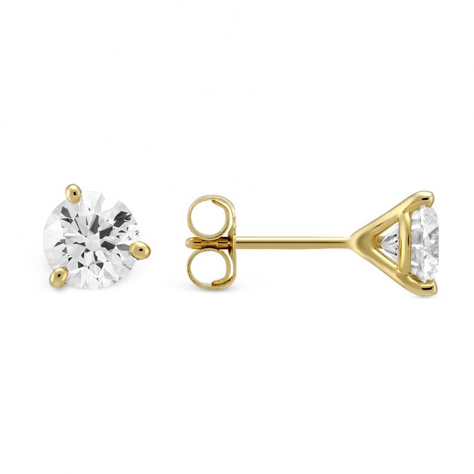 18K Yellow Gold Round Diamond Stud Earrings, 1.25cttw