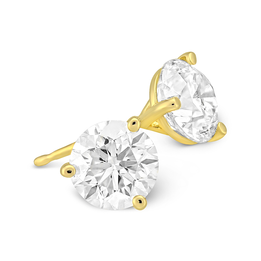 18K Yellow Gold Round Diamond Stud Earrings, 1.75cttw