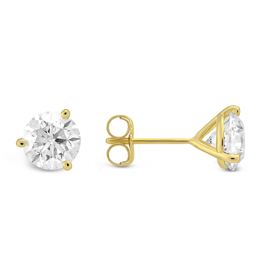 18K Yellow Gold Round Diamond Stud Earrings, 1.75cttw