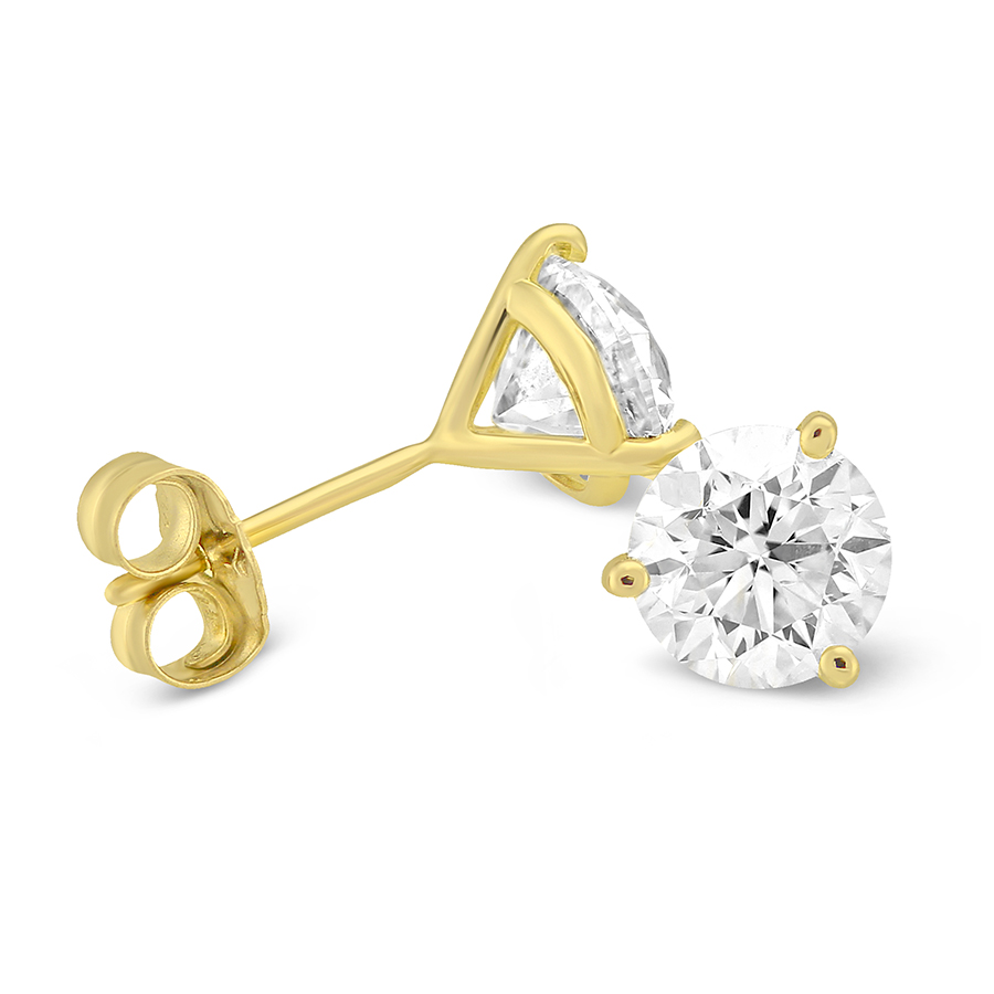 18K Yellow Gold Round Diamond Stud Earrings, 1.75cttw
