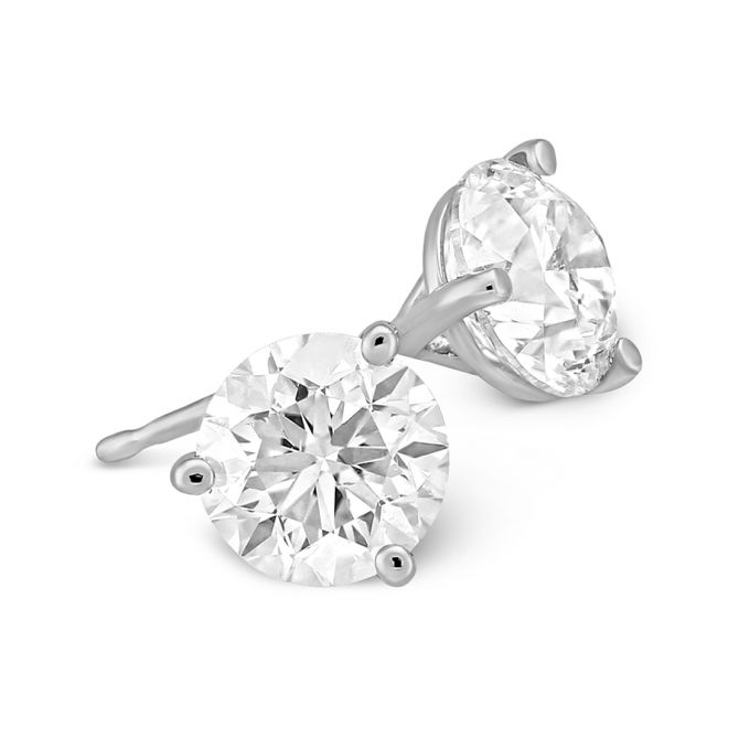 Round Diamond Stud Earrings in White Gold, 1.75cttw