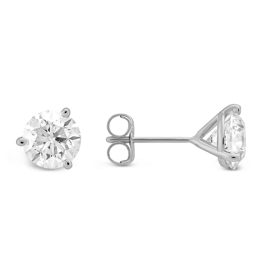 Round Diamond Stud Earrings in White Gold, 1.75cttw