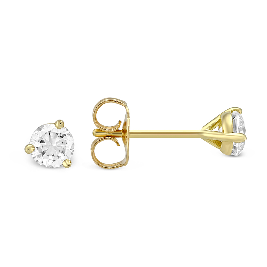 18K Yellow Gold Round Diamond Stud Earrings, 0.50cttw