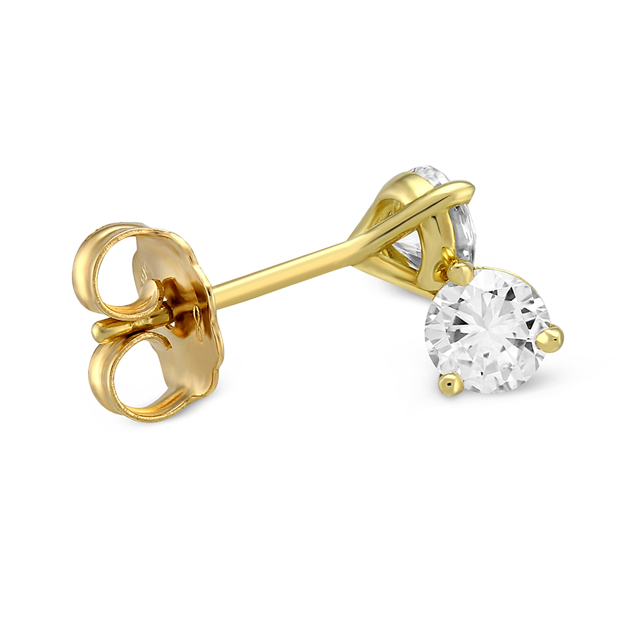 18K Yellow Gold Round Diamond Stud Earrings, 0.50cttw