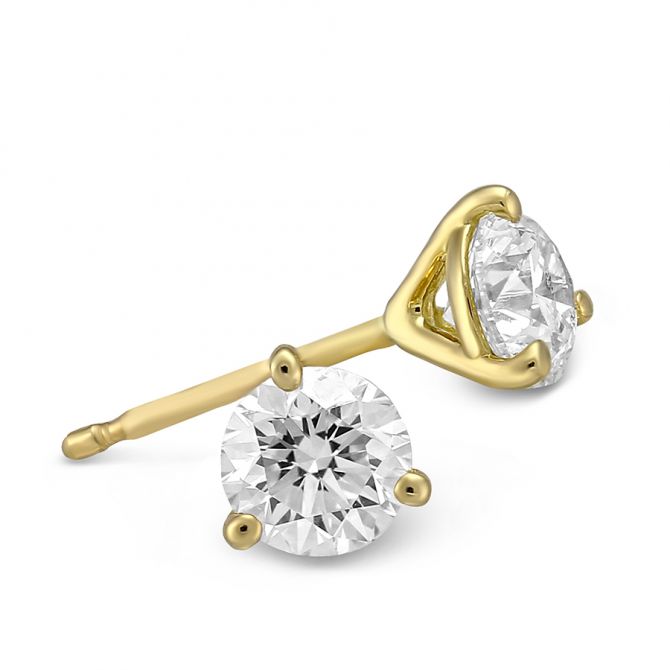 18K Yellow Gold Round Diamond Stud Earrings, 0.75cttw