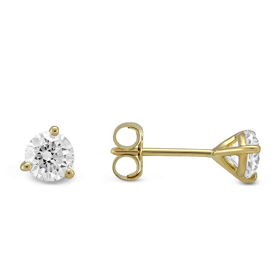 18K Yellow Gold Round Diamond Stud Earrings, 0.75cttw