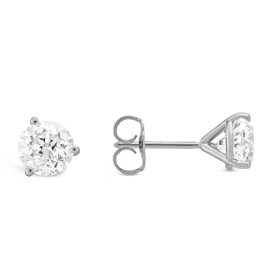 Round Diamond Stud Earrings in White Gold, 2.00cttw