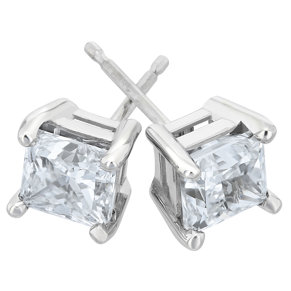 Princess Cut Diamond Stud Earrings in White Gold, 1.60 approx cttw