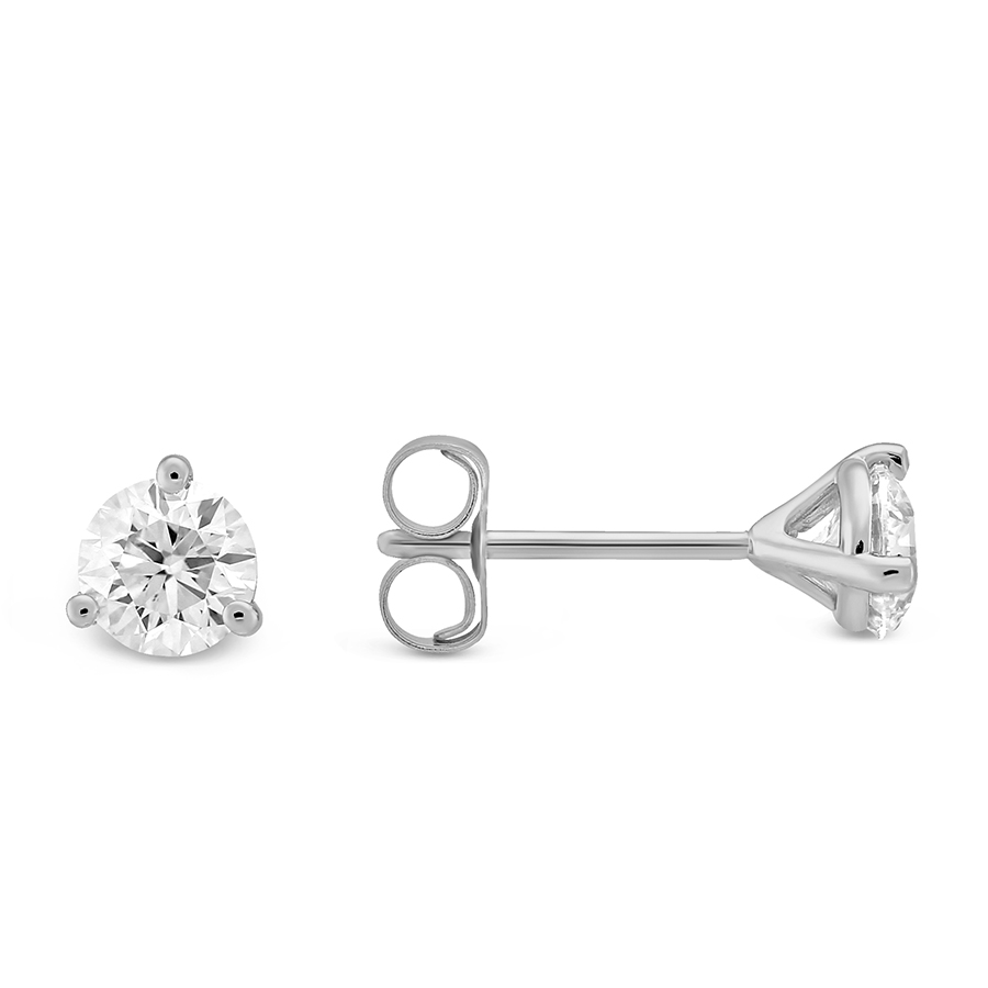 18K White Gold Round Diamond Stud Earrings, 0.30cttw